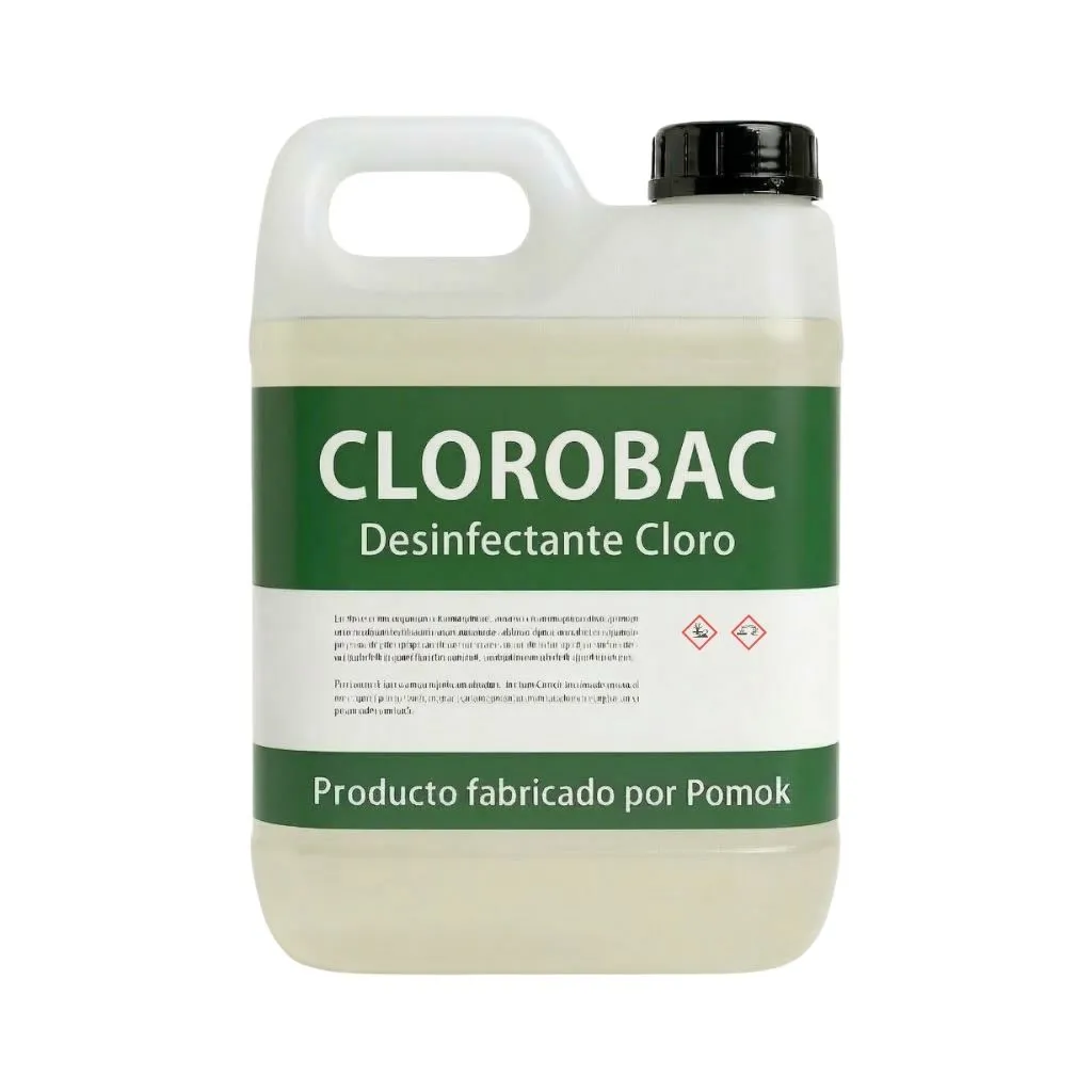 Desinfectante cloro Clorobac Pomok para sanitización de superficies en industria alimentaria.