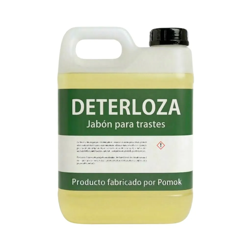 Jabón para trastes industrial Deterloza Pomok para lavado de loza y utensilios de cocina.