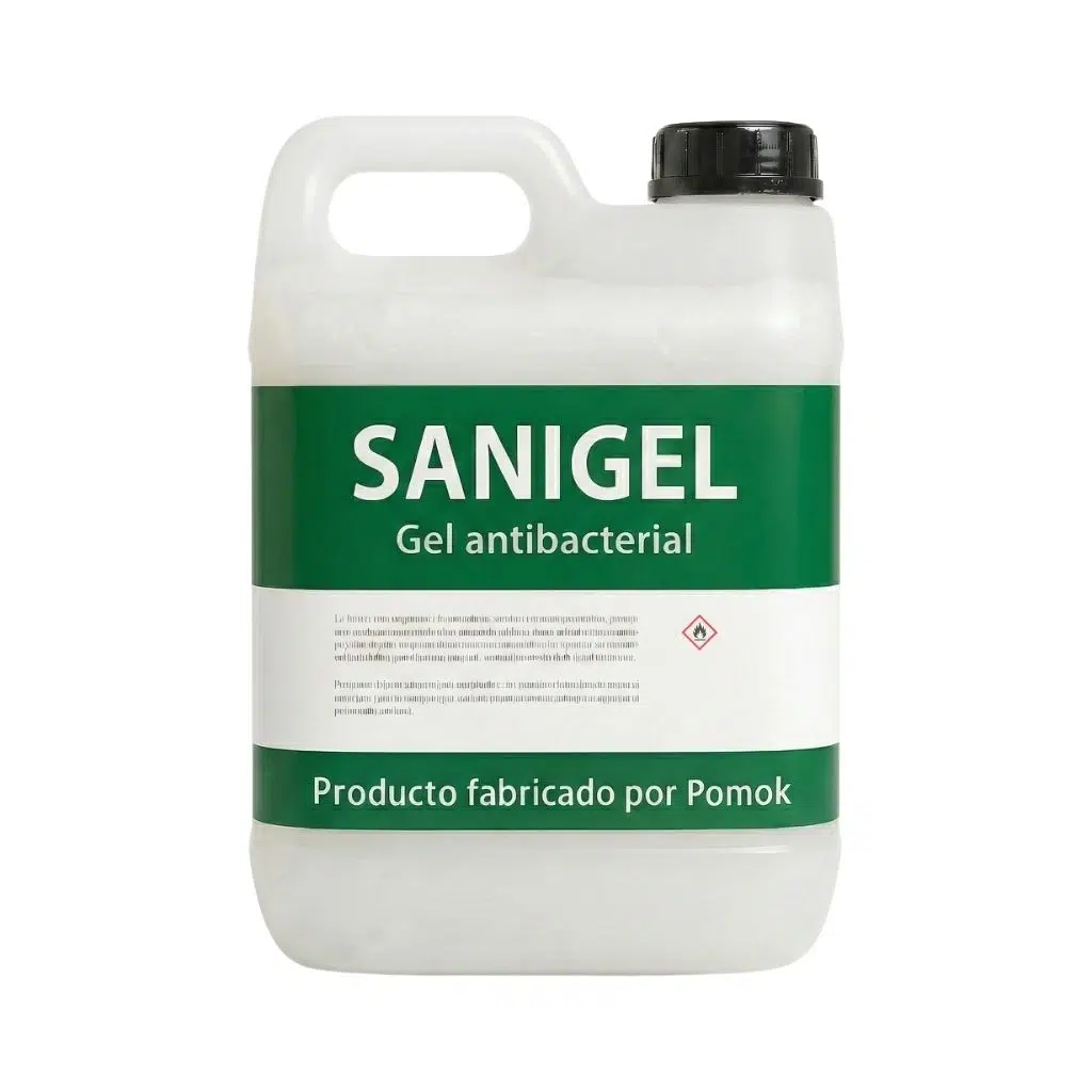 Gel antibacterial Sanigel Pomok con alcohol etílico al 70 % para higiene de manos.