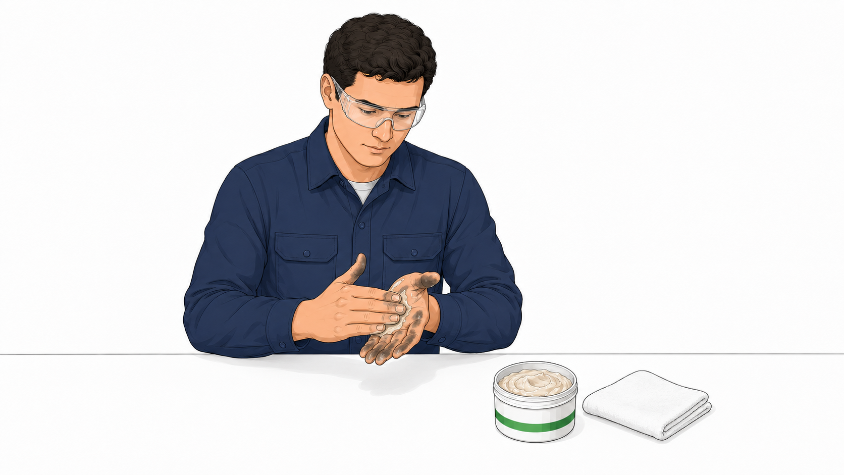 Mecánico aplicando crema desengrasante para quitar grasa de las manos