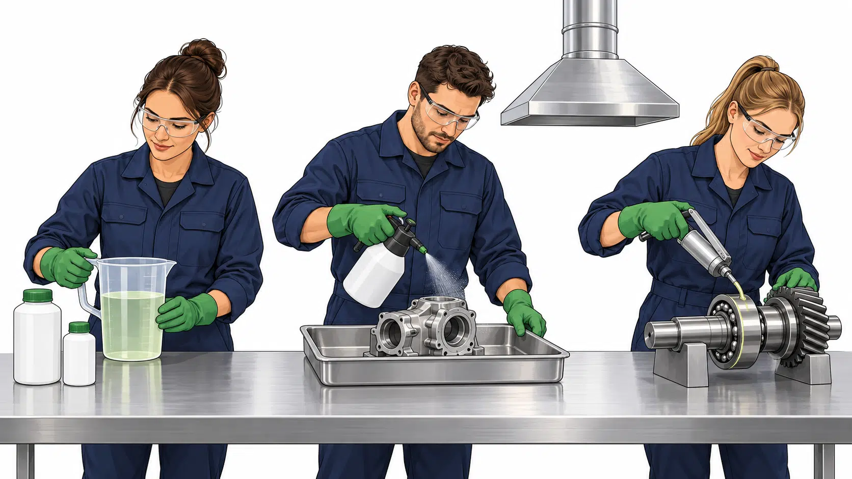Aplicaciones de la química industrial en formulación, limpieza técnica y lubricación de equipos